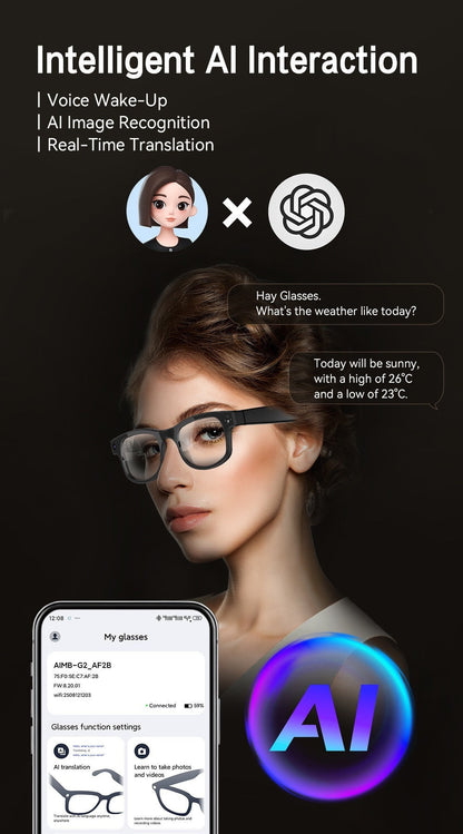 Smart Glasses 8MP Camera Eyewear with Translation, Object Recognition, Touch Control and Bluetooth Audio