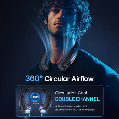Wearable Neck Fan with Dual 3000mAh Battery Labels, Six Settings, USB-C Charging and Three Colors