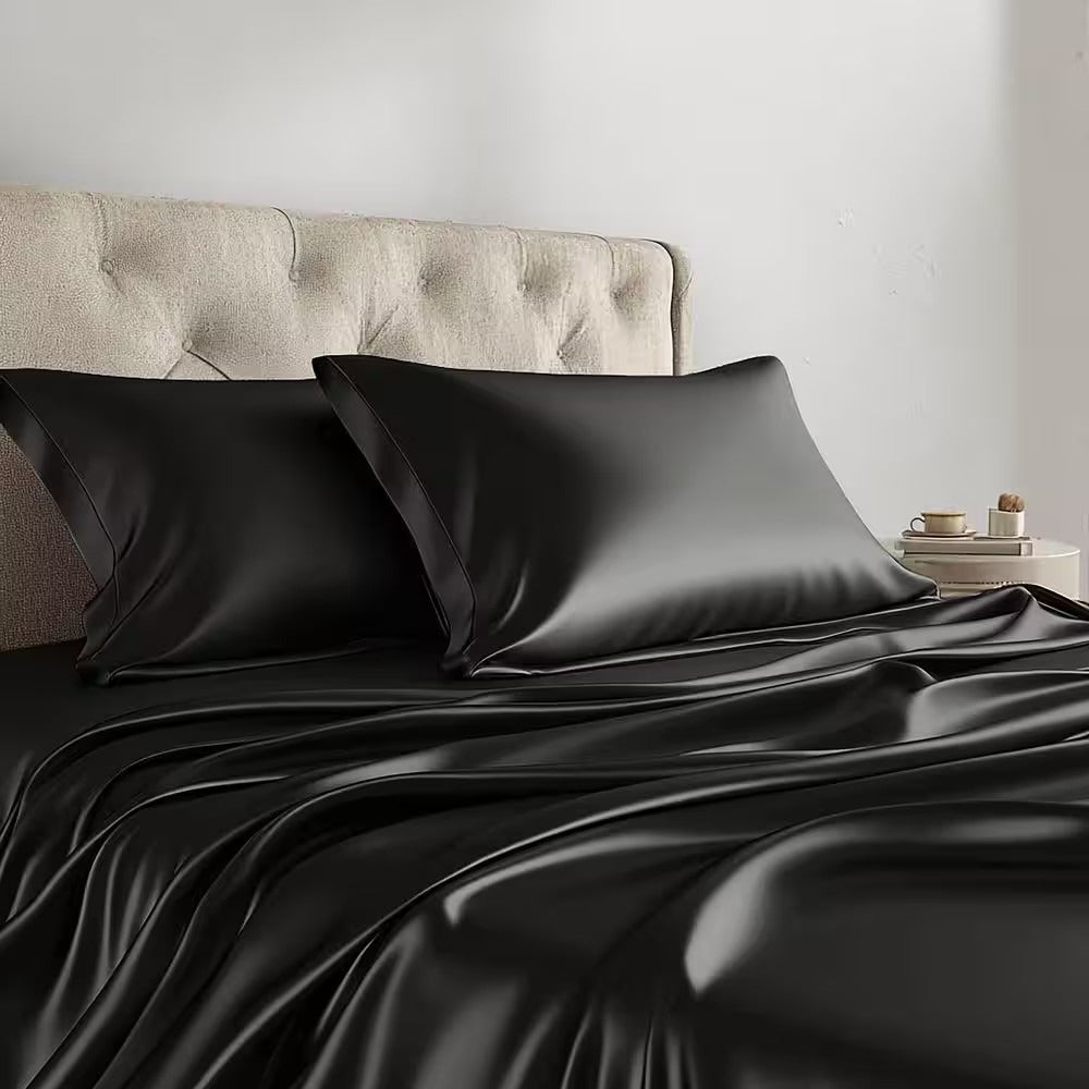 Satin Bed Sheets Set 2100TC Ultra Soft 3/4pcs – Silky Smooth Breathable Satin Bedding for Twin Full Queen King, 5-Star Luxury Hotel Experience, Solid Color, 7 Colors Available