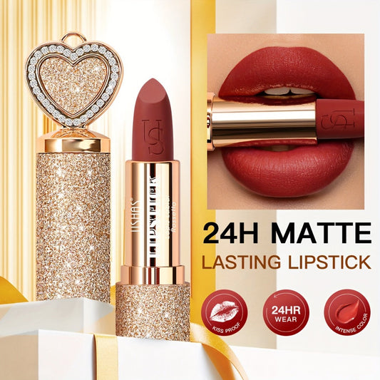 Matte Lipstick Heart-Shaped Design 24H Long-Lasting Velvet Finish — Transfer-Resistant Highly Pigmented Buildable Lip Color, Smooth Application 10 Shades Women Beauty Gift