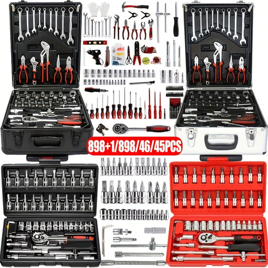 Automotive Socket Repair Tool Kit 45 / 898-Piece – 1/2-Inch & 1/4-Inch Drive Socket Set for Car Repair & Home Projects, Complete Mechanic Tool Kit, Perfect Gift for Men
