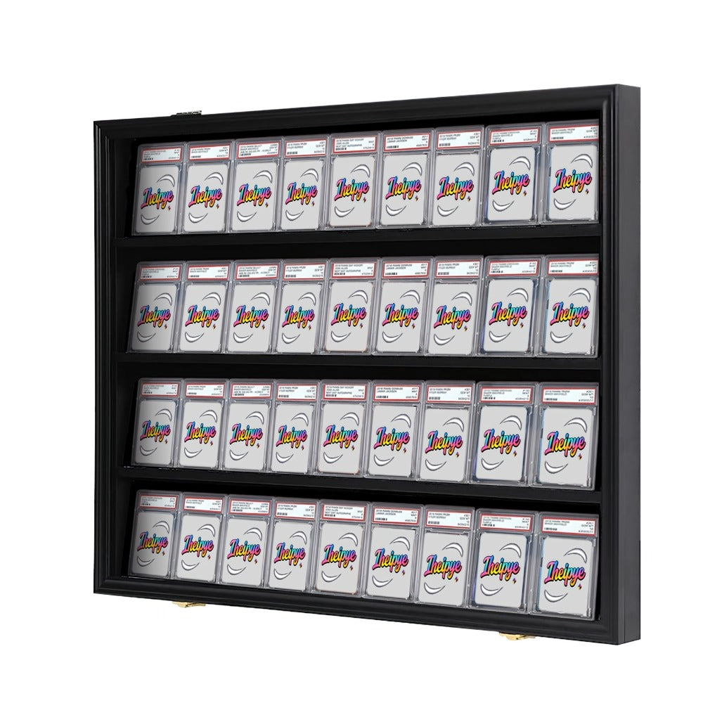 Black 36-Slot Wall Display Frame for Graded Sports Cards with Two Locks and One-, Two- or Three-Case Options