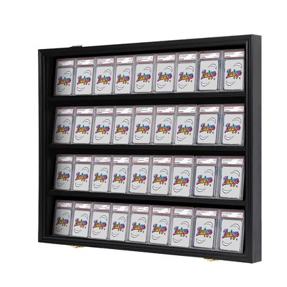 Black 36-Slot Wall Display Frame for Graded Sports Cards with Two Locks and One-, Two- or Three-Case Options