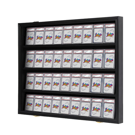 Sports Card Display Case 36 Slots Lockable Wall Frame – UV Protection Acrylic | Baseball Basketball Football Hockey Trading Cards | Black Cabinet Collector Gift