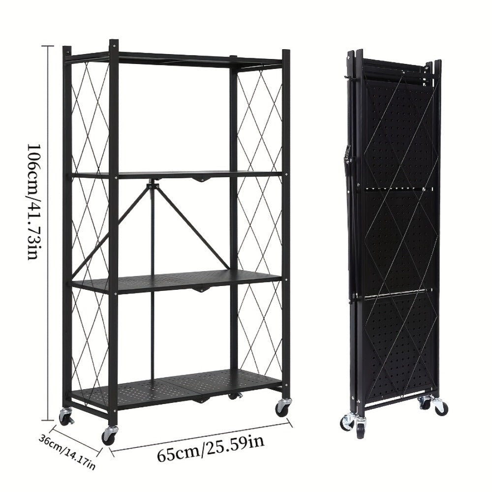 Foldable Rolling Storage Shelf in Three, Four or Five-Tier Options with Black or White Finish