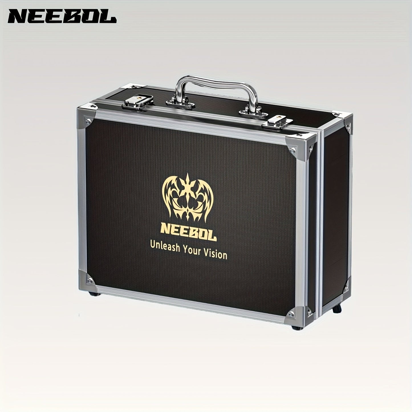Black Hard-Sided Tattoo Tool Storage Case with Carry Handle, Latches and Pictured Interior Compartments