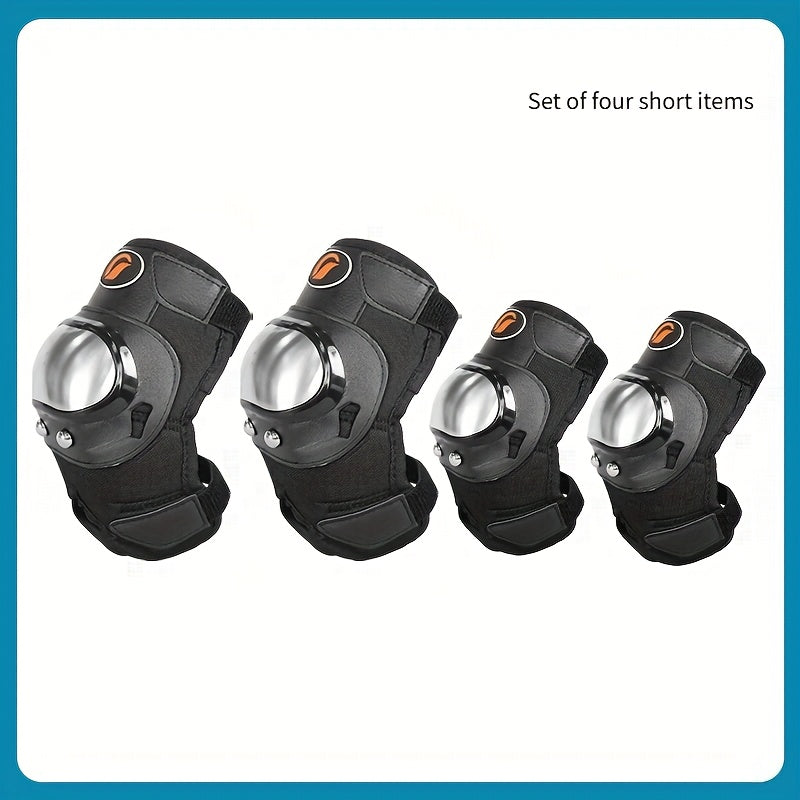 Motorcycle Knee & Elbow Pads 4pcs Set – Stainless Steel Shell Protective Gear, Adjustable Hook & Loop Fit for Motorcycle Riding Cycling Skating, Short Style