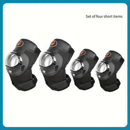 Motorcycle Knee & Elbow Pads 4pcs Set – Stainless Steel Shell Protective Gear, Adjustable Hook & Loop Fit for Motorcycle Riding Cycling Skating, Short Style