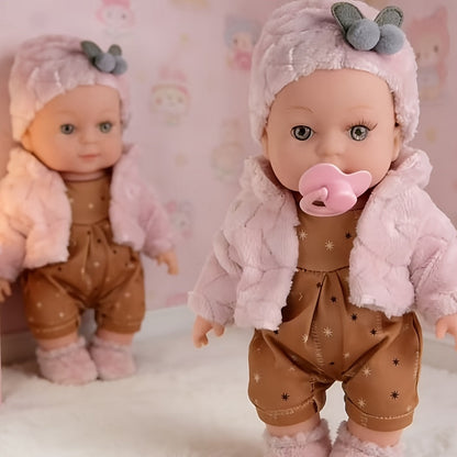 Reborn Doll, 12-Inch Mini Figure with Pink Hat, Socks, Clothing and Optional Pacifier Sets