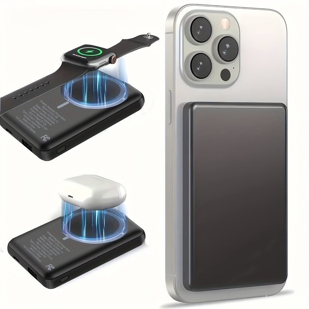 5000mAh-Labeled Magnetic Wireless Power Bank with White Ring Bundle or Blue Upgrade Option