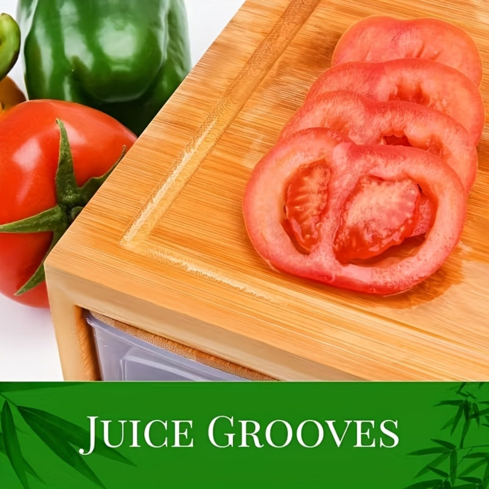 Cutting Board Bamboo Prep Station with Pull-Out Containers, Five Grater Inserts and Juice Channel