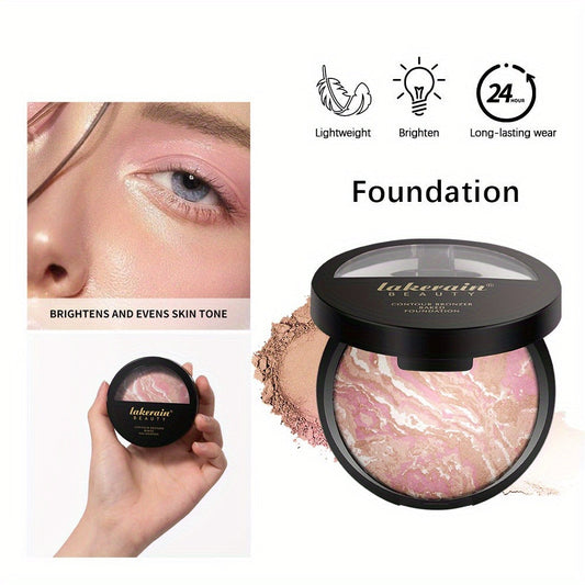 Marble Baked Contour Palette Set 2-Piece Kit with Color Correcting Foundation Powder & Multipurpose Bronzer - Buildable Airbrushed Satin Finish for Tan Medium Skin, Face Sculpting Makeup Gift for Women