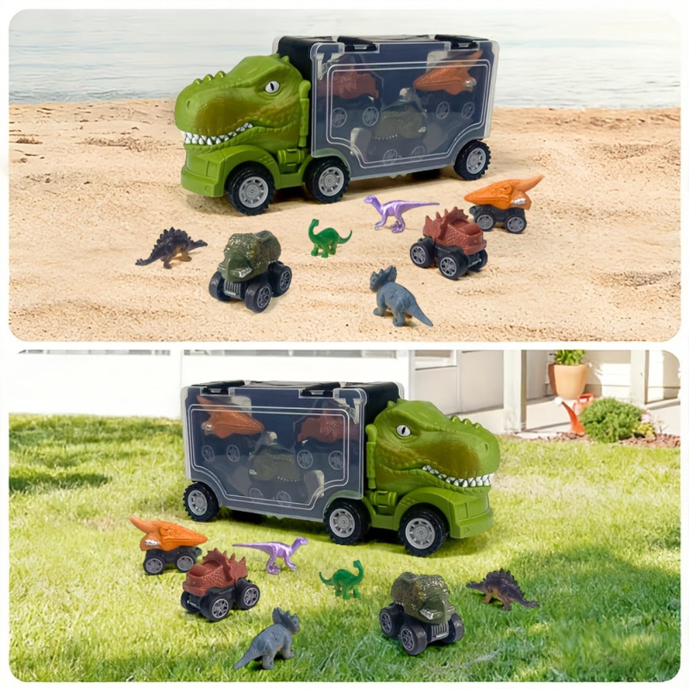 T-Rex Dinosaur Carrier Truck Playset with Mini Cars, Figures and Standard or Upgraded Package Options