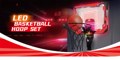 Indoor Basketball Hoop for Kids Over the Door, Light Up LED Scoreboard 4 Balls Air Pump 3 Game Modes 7 Light Shows