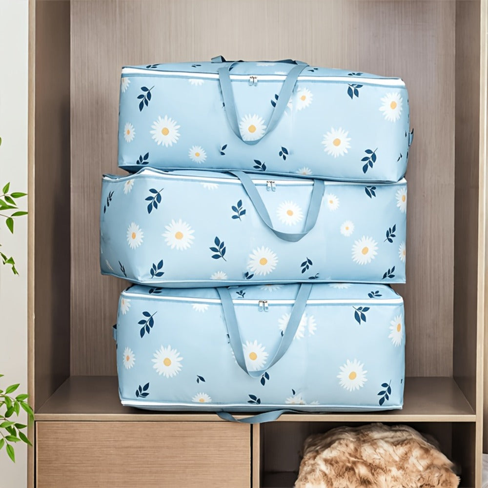 Six-Piece Under-Bed Storage Bag Set with Daisy Print, Dual Handles and 27.56 x 11.81 x 15.75-Inch Size