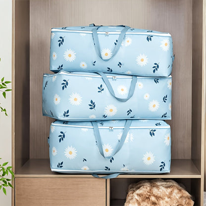 Six-Piece Under-Bed Storage Bag Set with Daisy Print, Dual Handles and 27.56 x 11.81 x 15.75-Inch Size