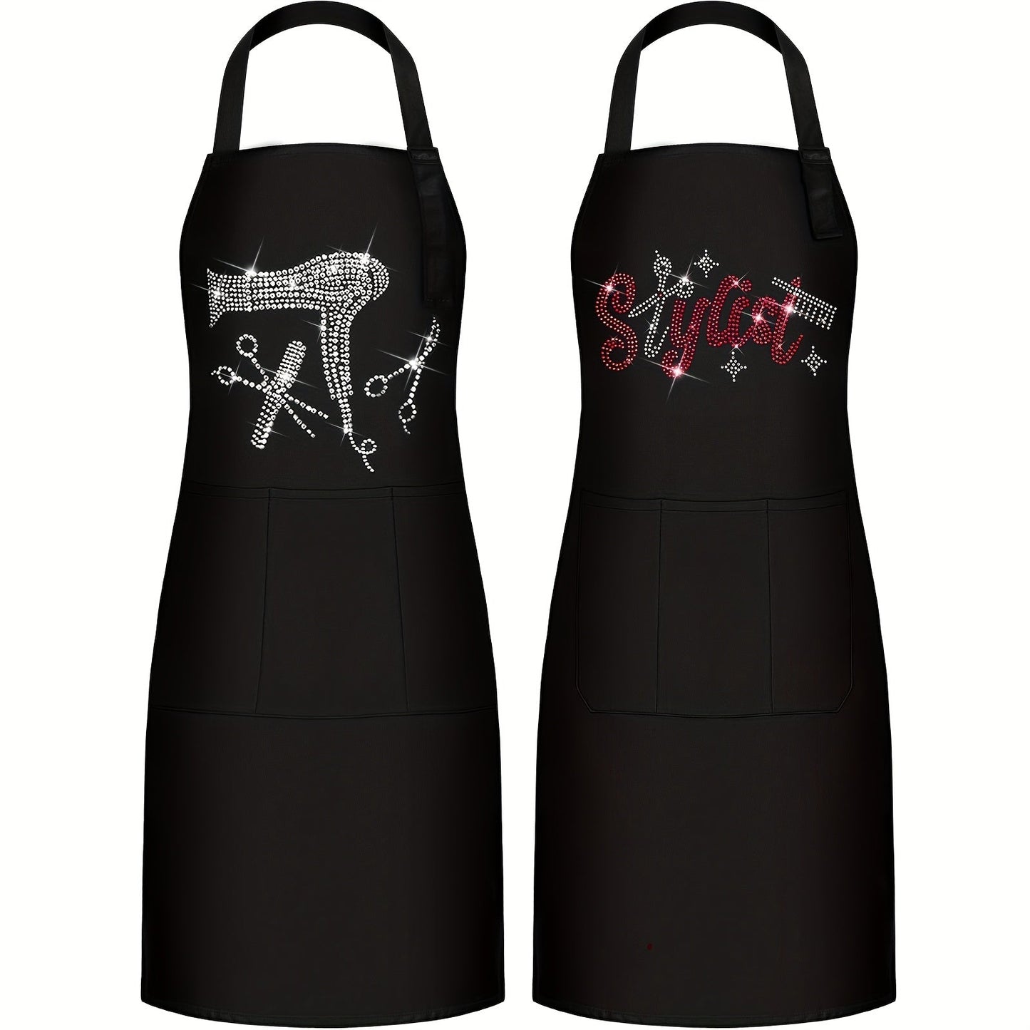 Two-Piece Rhinestone Barber Apron Set with Three Pockets for Hair Stylists, Barbers and Salon Work