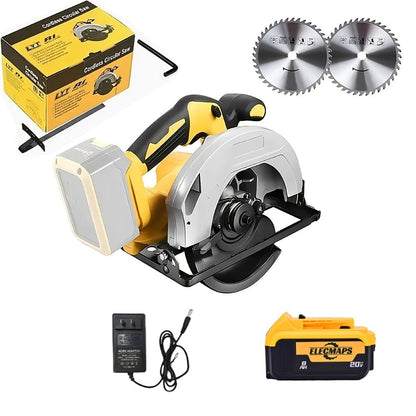 Cordless Circular Saw Compatible with DeWalt 20V MAX Battery | 7-Inch Brushless Electric Saw, 0-50° Bevel, 2 Blades Included – Woodworking, Stone & Plastic Cutting
