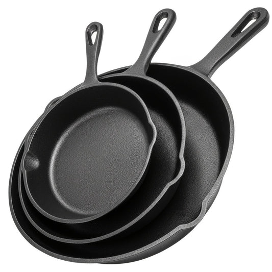 Cast Iron Skillet Set 3pcs - Non-Stick with Drip Spout, Pre-Seasoned Cookware for Holiday Cooking RV Campfire Outdoor Grilling, Heavy Duty Kitchen Frying Pan Set