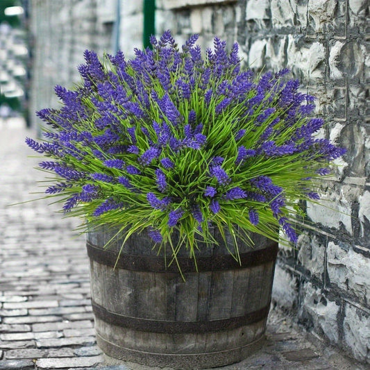 Artificial Flowers 11-Piece Lavender Stem Set in Purple Plastic for Garden, Wedding and Home Displays