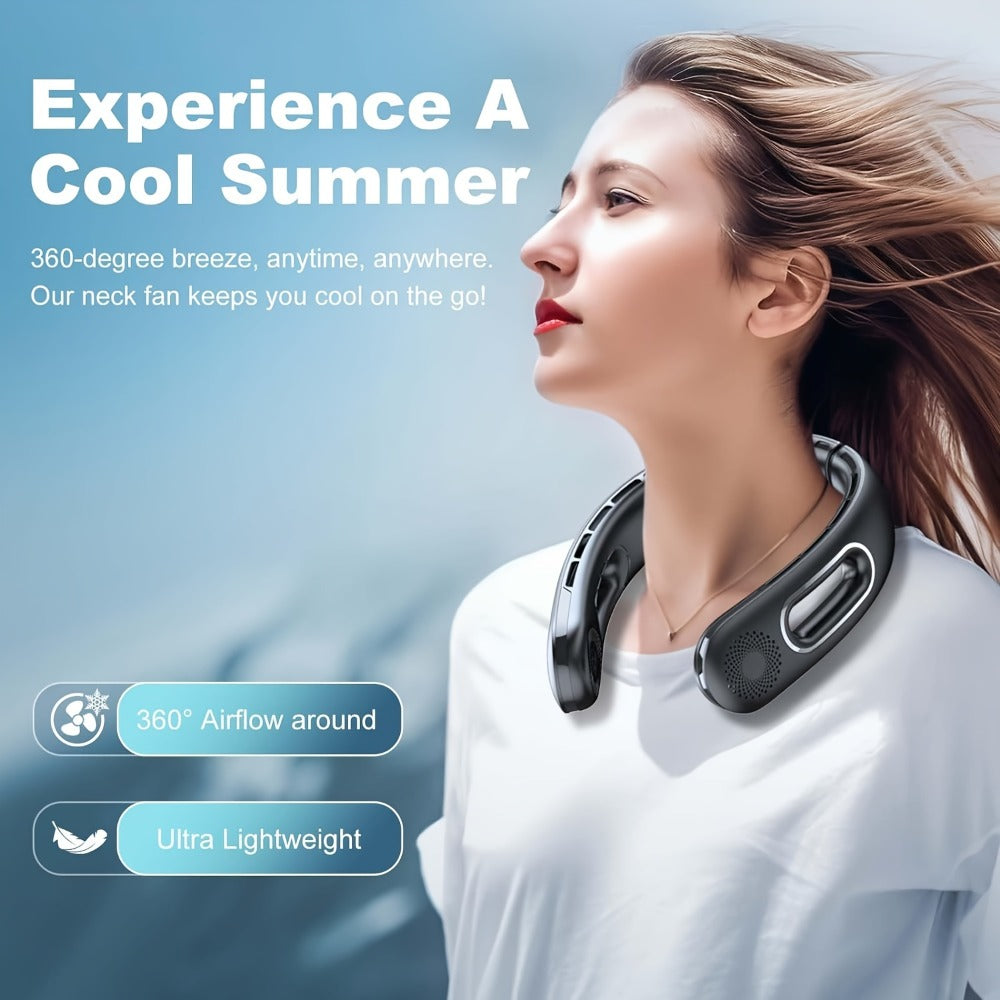 Vent-Channel Neck Fan in Black or White Color Options with Four-Speed Control and USB Charging