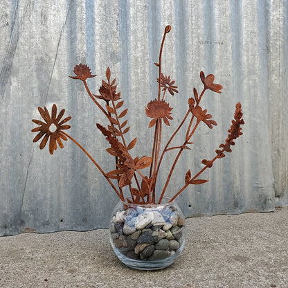 Rustic Metal Wildflower Bouquet, 10-Piece Mixed Stem Set from 25.4 to 40 cm for Vases and Planters