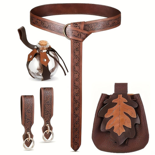 Fairy & Elf Costume Sets - Accessories Set 5 Pcs for Women Faux Leather Belt, Leaf Accent, Purse & - main product view