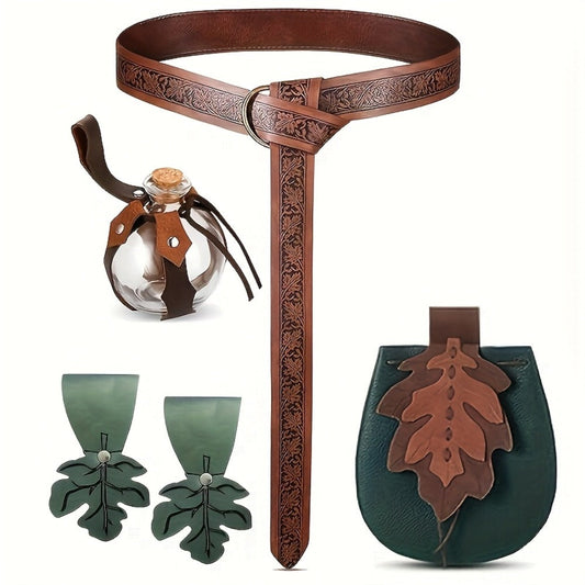 Fairy & Elf Costume Sets - Accessories Set 5 Pcs for Women Faux Leather Belt, Leaf Accent, Purse & - product detail view 2
