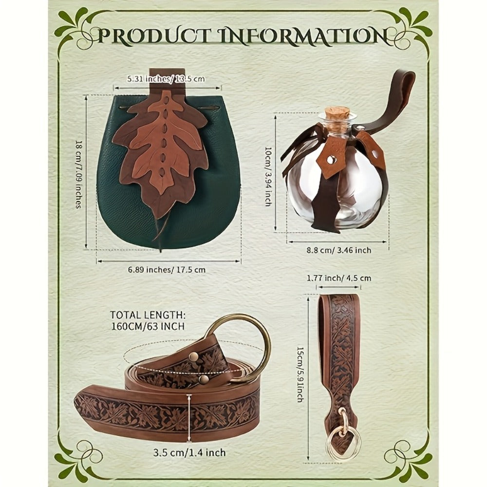 Fairy & Elf Costume Sets - Accessories Set 5 Pcs for Women Faux Leather Belt, Leaf Accent, Purse & - product detail view 3