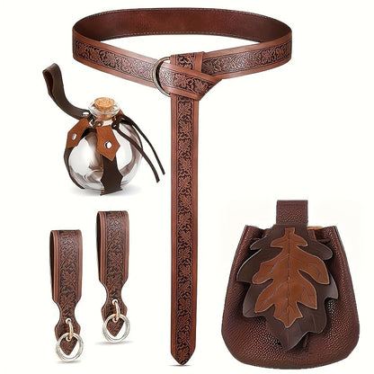 Fairy & Elf Costume Sets - Accessories Set 5 Pcs for Women Faux Leather Belt, Leaf Accent, Purse & - product detail view 4