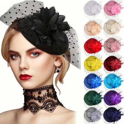 Fascinators & Mini Hats - Fascinator Set of 6 Feather Pillbox Hat with Clip Veil Flower for Women - main product view