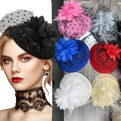 Fascinators & Mini Hats - Fascinator Set of 6 Feather Pillbox Hat with Clip Veil Flower for Women - product detail view 5