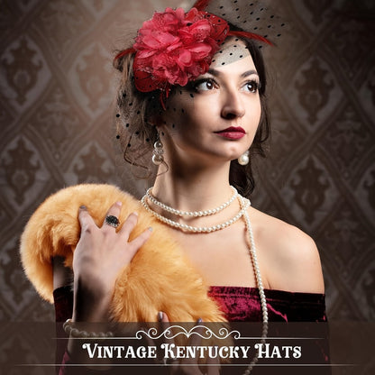 Fascinators & Mini Hats - Fascinator Set of 6 Feather Pillbox Hat with Clip Veil Flower for Women - product detail view 7