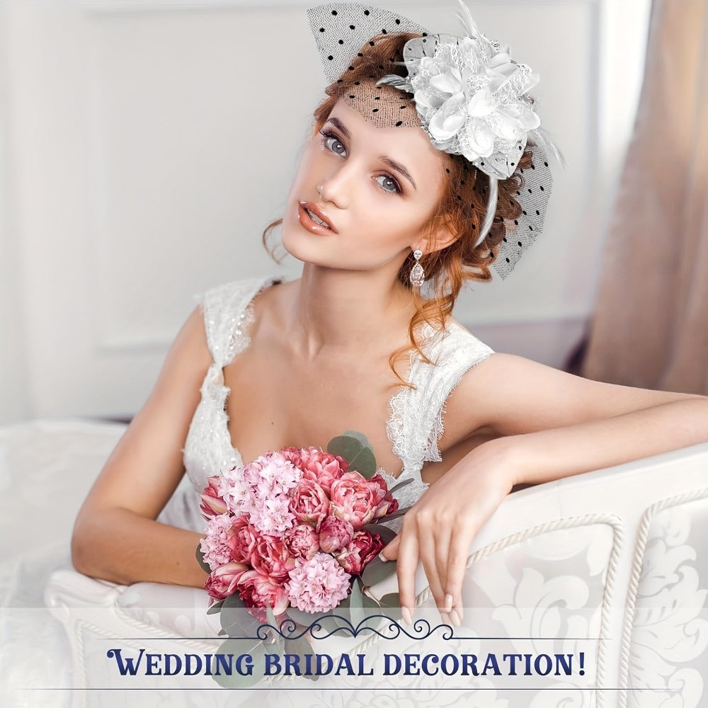 Fascinators & Mini Hats - Fascinator Set of 6 Feather Pillbox Hat with Clip Veil Flower for Women - product detail view 8