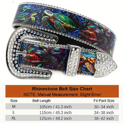 Fashion Belt - Diamond Sea Turtle Print Y2K Luxury Rhinestone Embellished Unisex - product detail view 3