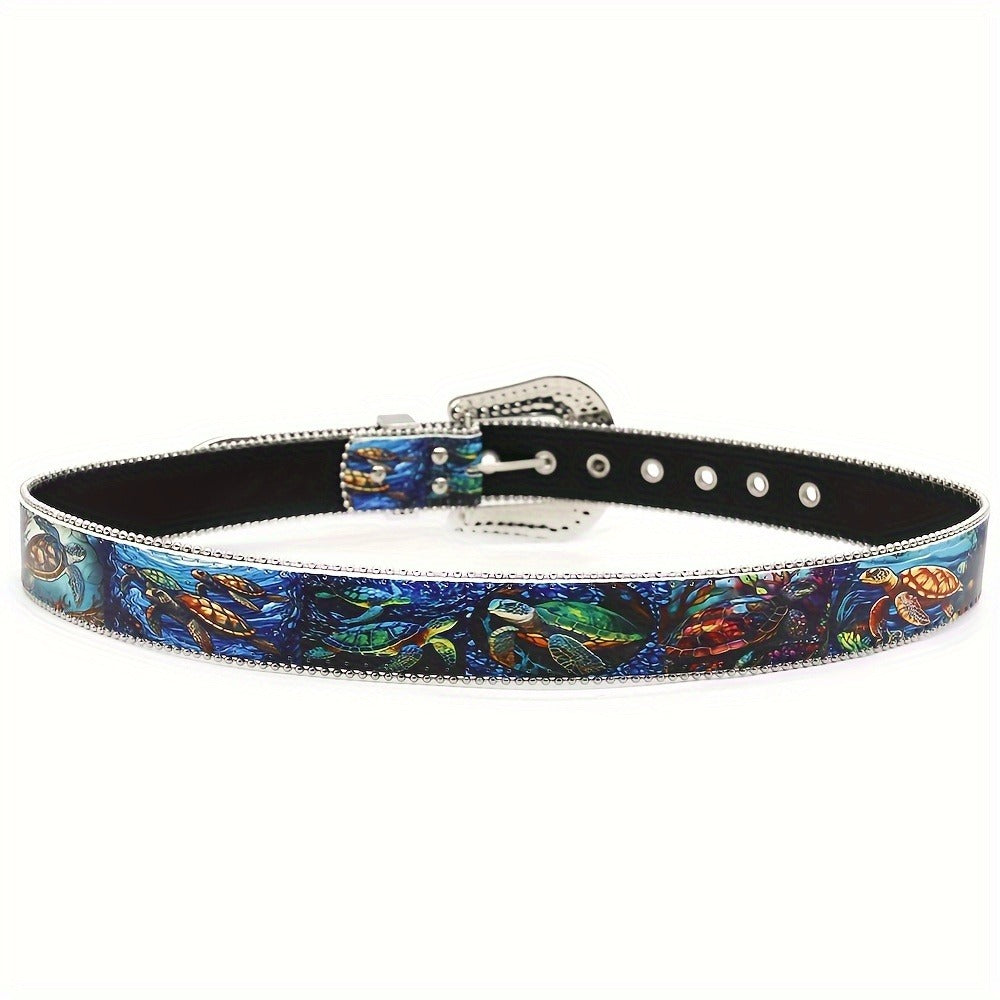 Fashion Belt - Diamond Sea Turtle Print Y2K Luxury Rhinestone Embellished Unisex - product detail view 5