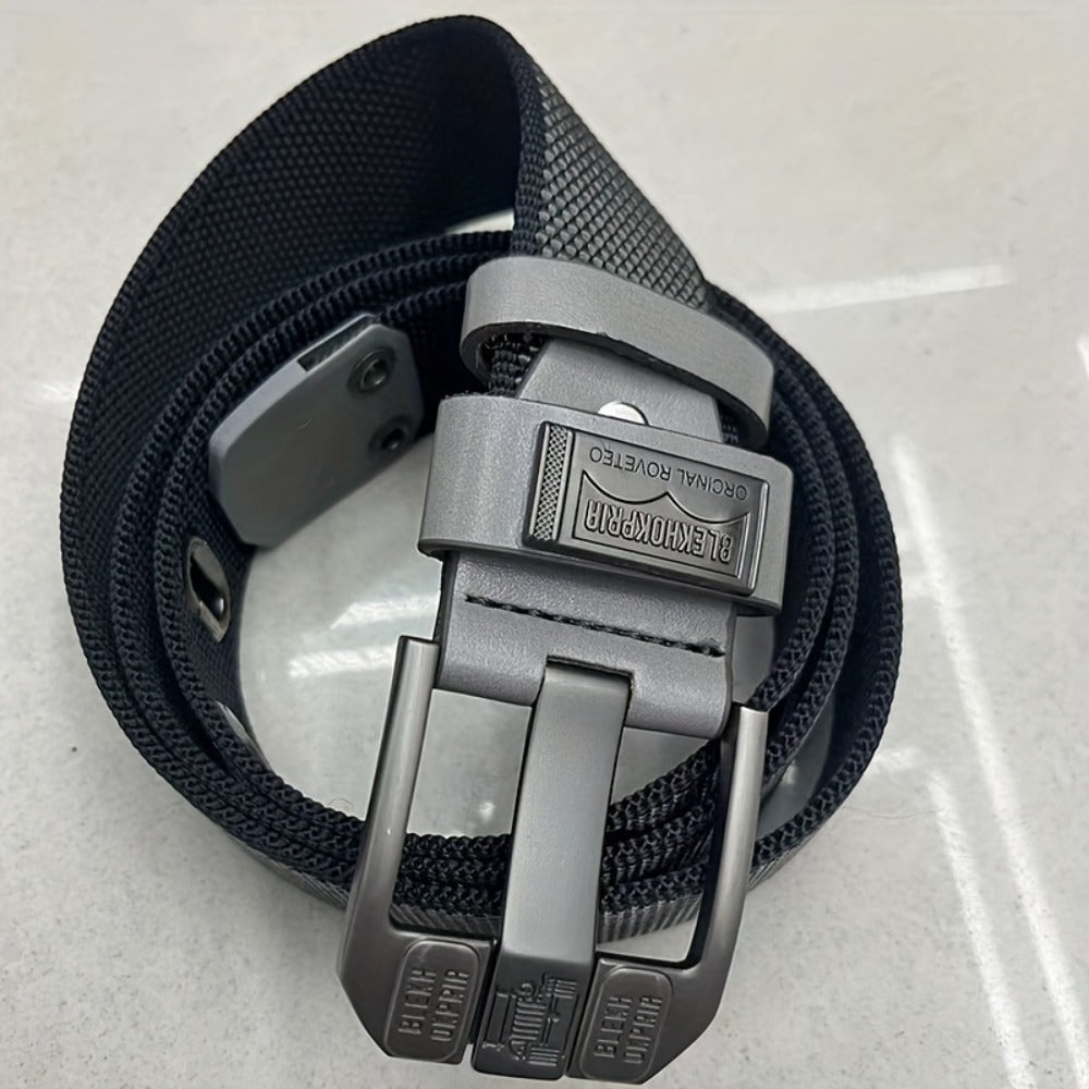 Fashion Belt - No-Hole Sliding Buckle Unisex Alloy Square Buckle Ratchet Adjustable - product detail view 3