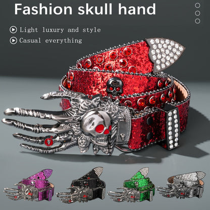 Fashion Belt - Punk Skull Unisex Rhinestone Embellished Faux Leather with Zinc Alloy - main product view
