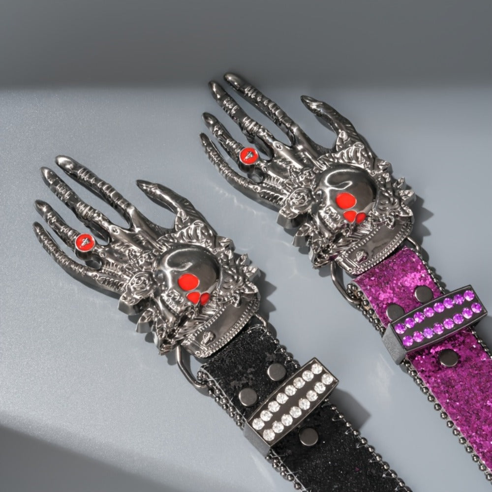 Fashion Belt - Punk Skull Unisex Rhinestone Embellished Faux Leather with Zinc Alloy - product detail view 4