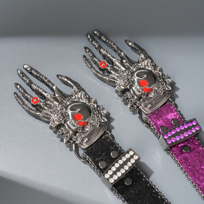 Fashion Belt - Punk Skull Unisex Rhinestone Embellished Faux Leather with Zinc Alloy - product detail view 4