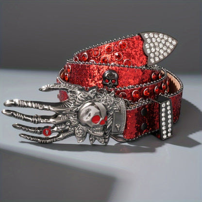 Fashion Belt - Punk Skull Unisex Rhinestone Embellished Faux Leather with Zinc Alloy - product detail view 5