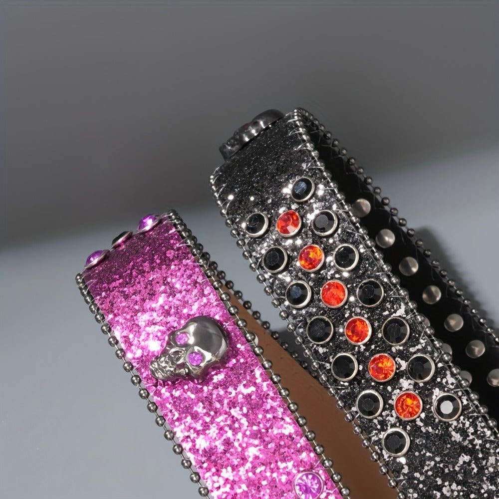 Fashion Belt - Punk Skull Unisex Rhinestone Embellished Faux Leather with Zinc Alloy - product detail view 6
