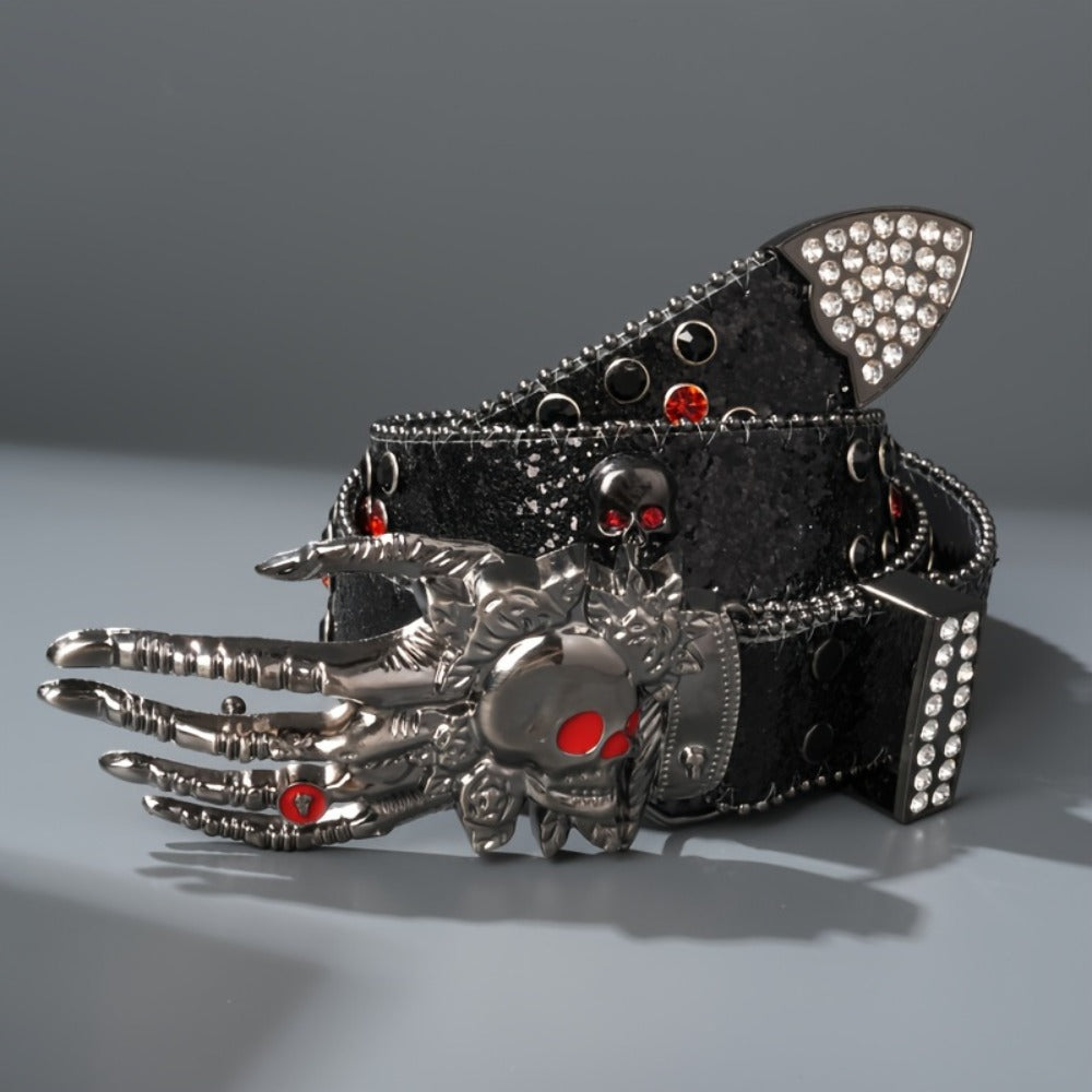 Fashion Belt - Punk Skull Unisex Rhinestone Embellished Faux Leather with Zinc Alloy - product detail view 7