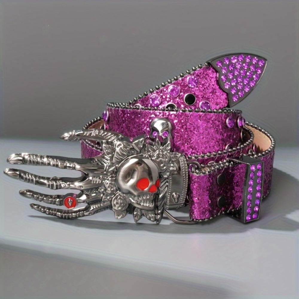 Fashion Belt - Punk Skull Unisex Rhinestone Embellished Faux Leather with Zinc Alloy - product detail view 8
