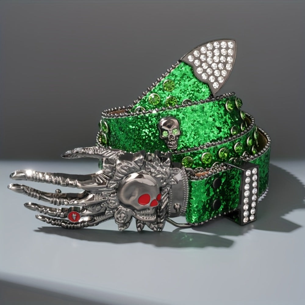 Fashion Belt - Punk Skull Unisex Rhinestone Embellished Faux Leather with Zinc Alloy - product detail view 9