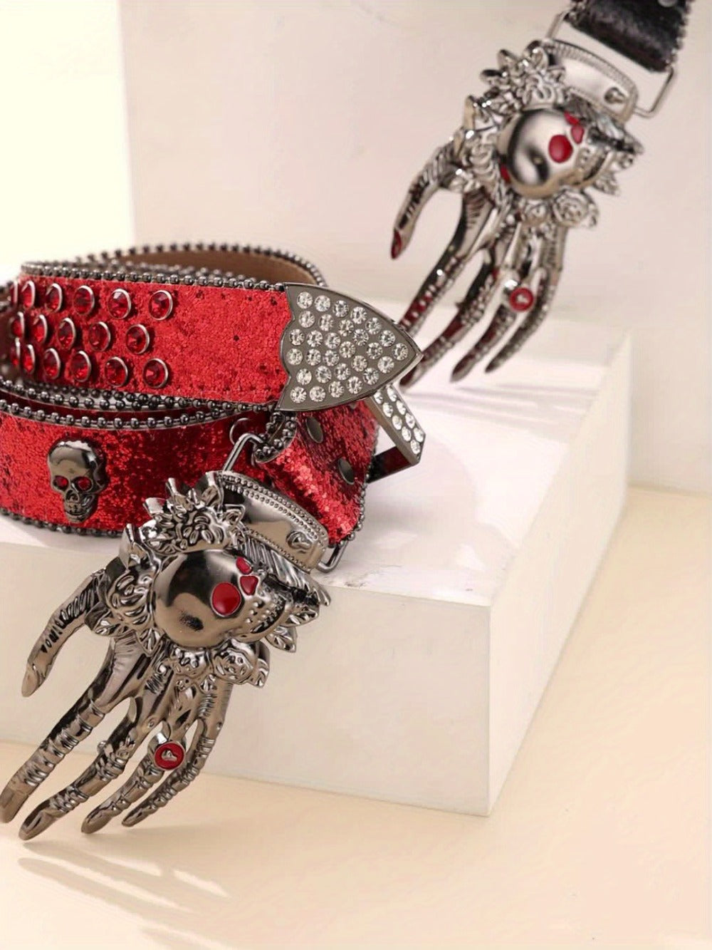 Fashion Belt - Punk Skull Unisex Rhinestone Embellished Faux Leather with Zinc Alloy - product detail view 10