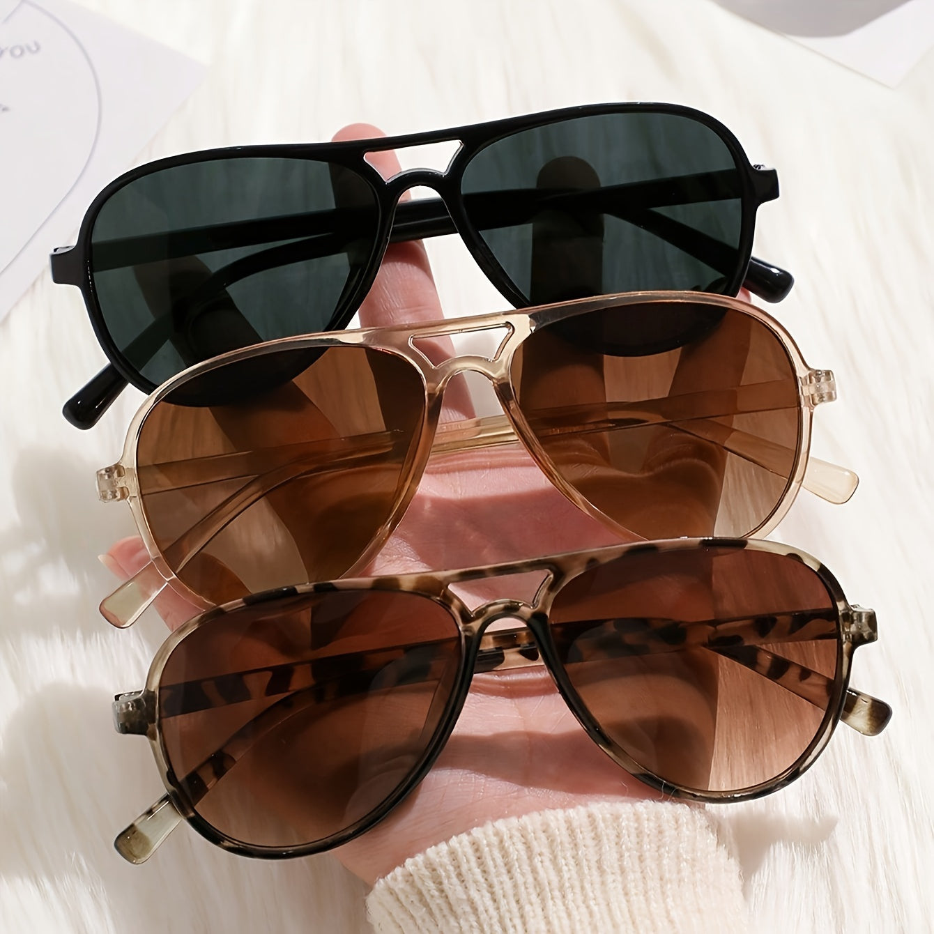 Fashion Glasses - Double Bridge for Women 3 Pack Minimalist Eyewear Tortoiseshell Black Tan - product detail view 9