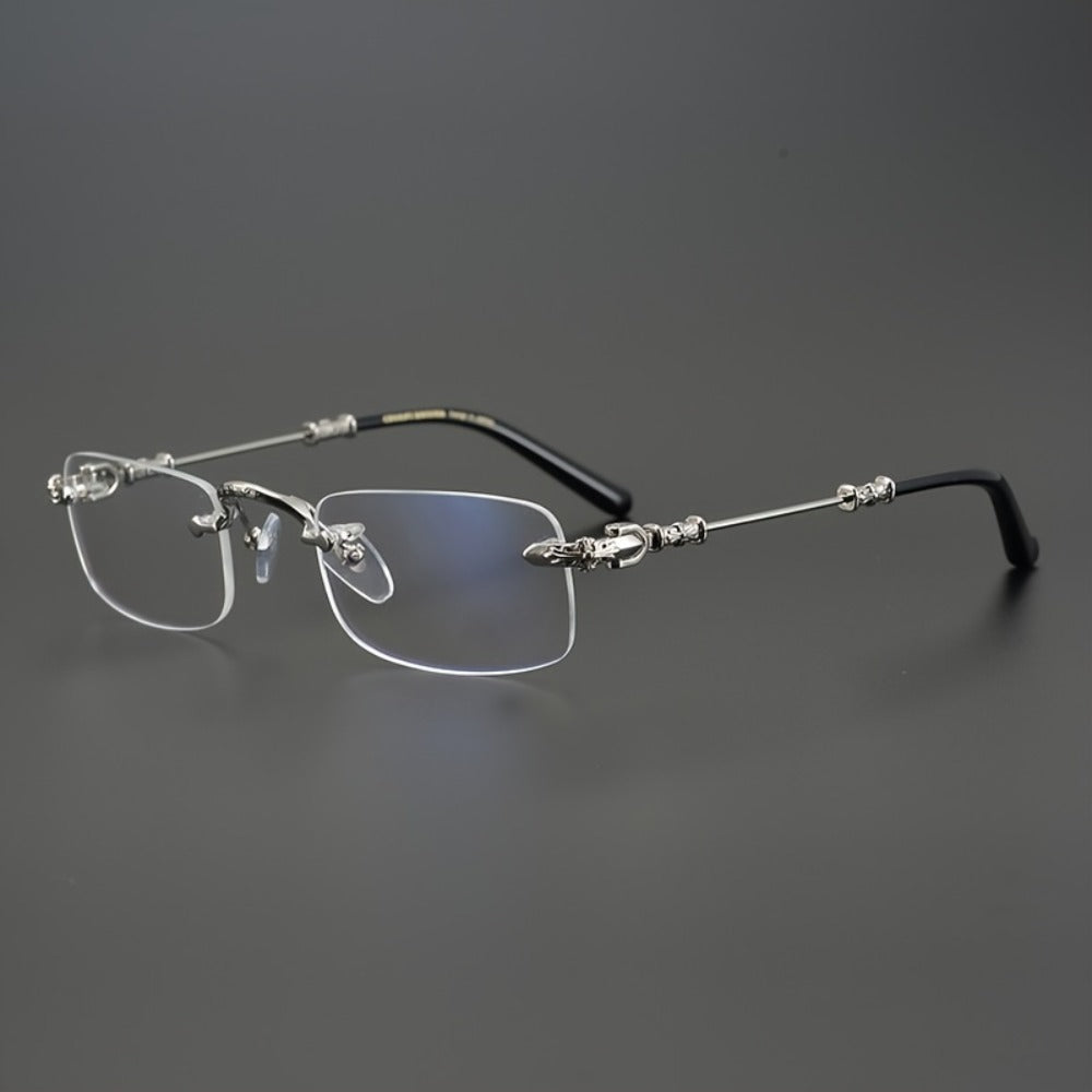Fashion Glasses - Frameless Vintage Square for Men & Women HD Transparent Lenses, Zinc Alloy - product detail view 3