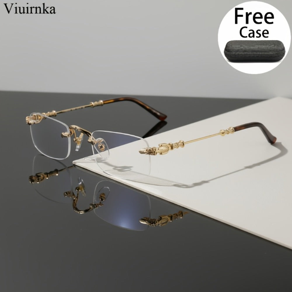 Fashion Glasses - Frameless Vintage Square for Men & Women HD Transparent Lenses, Zinc Alloy - product detail view 4