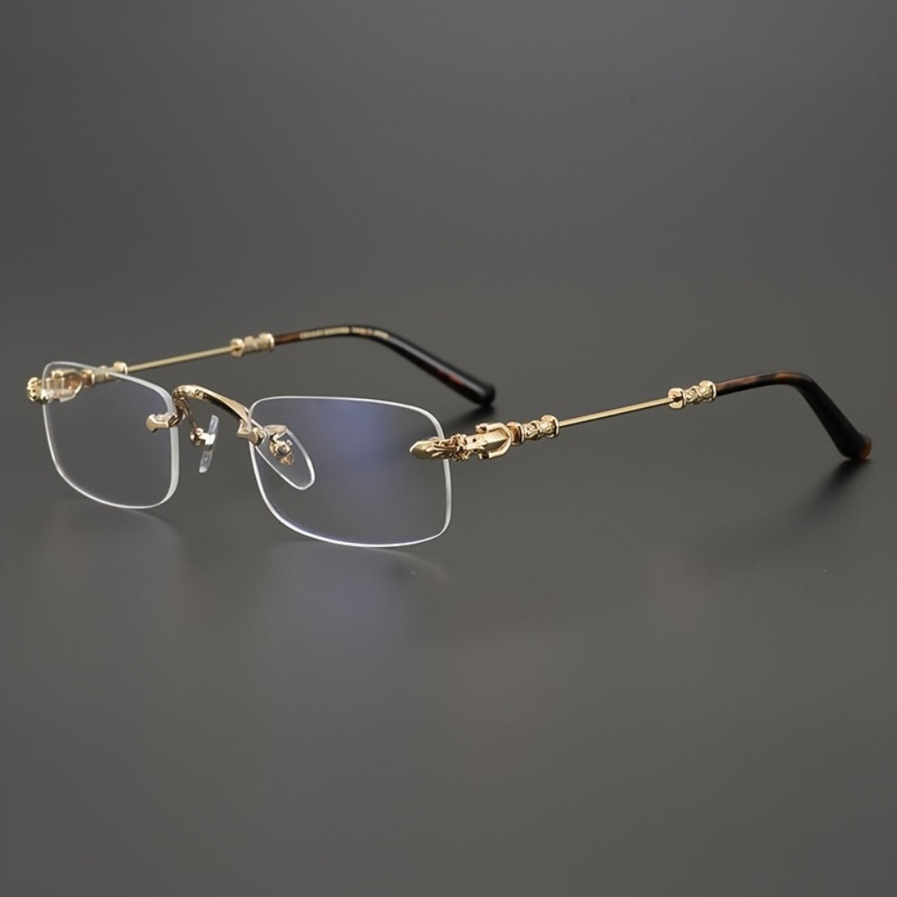 Fashion Glasses - Frameless Vintage Square for Men & Women HD Transparent Lenses, Zinc Alloy - product detail view 5